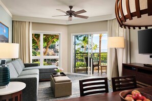 Living room comes equipped with a sleeper sofa (Ocean View).