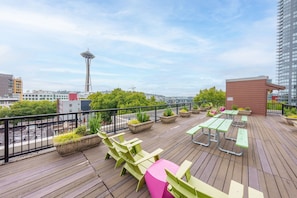Our rooftop patio with stunning views of the iconic Space Needle.