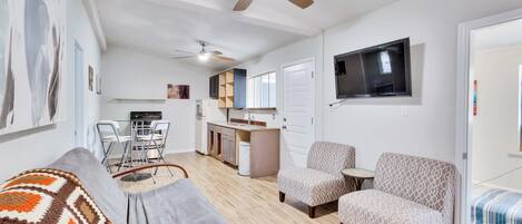 Bright, Open Kitchen Dining and Living