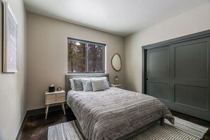 Room 2: Solid wood bed, West elm bedding, 400 thread count 100% cotton sheets