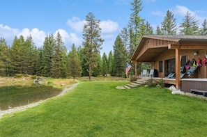 Back porch with pond