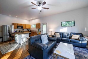 Enjoy a movie night or a good book in our chic and comfortable living space