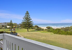 Outlook from timber balcony. Watch the waves roll in or the morning surfers.
