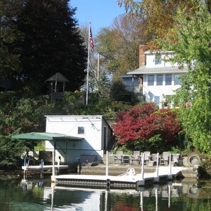 View of docks and house from the lake