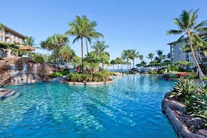 Large, oceanfront pool with a slide.
