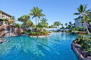 Large, oceanfront pool with a slide.