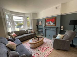 Comfortable living room with lots of seating