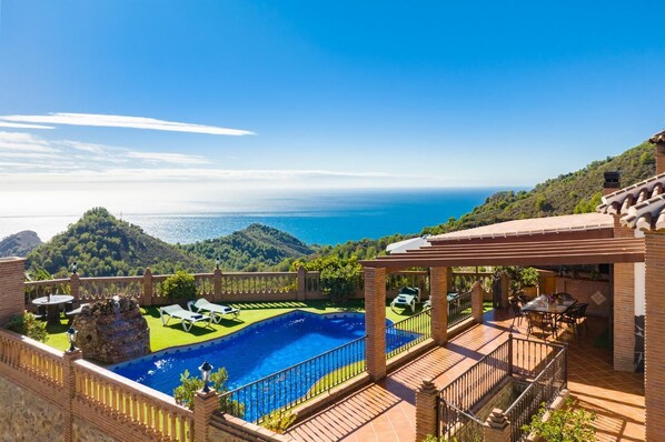 Private pool and terrace with sea views