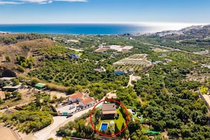 Aerial view showing location of villa