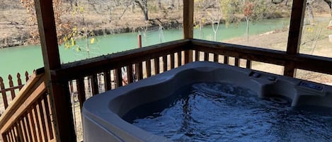 A hot tub, and a crystal clear creek-be sure to plan plenty of time to enjoy both!