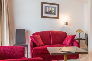 Sink into the cozy sofa after a day exploring the area.