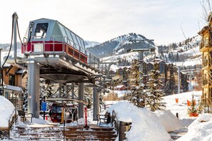 Your boots will be left in the ski prep area, heated and dried. The Ski butlers will have your skis waiting for you right next to the hotel's gondola to take you up to the main park City canyons ski area!