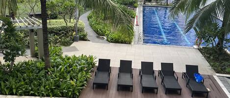 View of the pool from your bedroom or  balcony