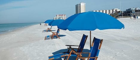 Enjoy the beautiful white sands. We include 2 beach chairs and umbrella service