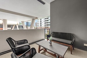 Private balcony, looks down towards the pool...