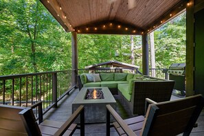 Seating on the covered deck.