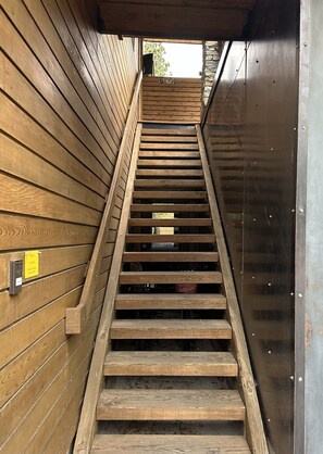 Stairs up to The Shelby Cub Crossing Chalet!