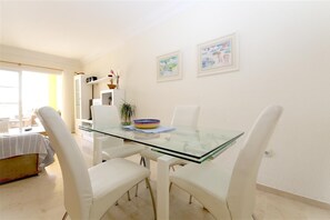 Modern dining area with space for four guests