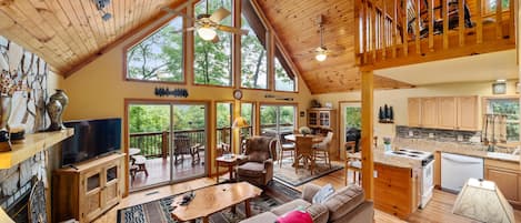 The open-concept A-Frame cabin is a superb choice for staying in Maggie Valley
