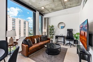Dedicated work space. Desk with office chair. Work remotely with awesome views.