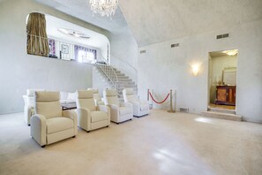 Living Area | 180" Movie Screen w/ Projector & 6 Theater Seats
