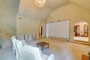 Living Area | 180" Movie Screen w/ Projector & 6 Theater Seats