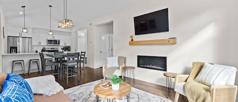 The view from the living area to the kitchen.