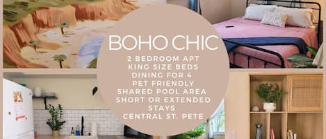 Welcome to the Boho Chic apartment! A 2 bedroom 1 bath home that is centrally located in St. Pete. Get anywhere you need to in 10 mins or less!