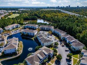 A stunning aerial view of the Willow Bend community at Barefoot Resort and Golf.