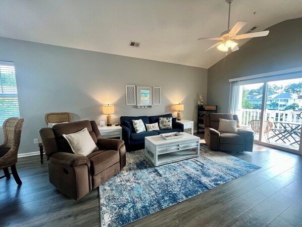 Kick back and relax after a long day at the beach. Queen sleeper sofa too!