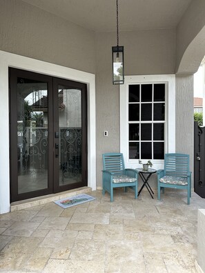 Main entrance double doors keyless entry.