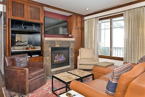Beautiful stone fire place in all villas.