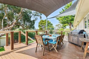 Upstair deck with dining for 6, including a large BBQ