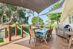 Upstair deck with dining for 6, including a large BBQ