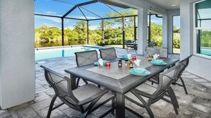 Table and 6 chairs on the covered patio