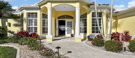 The impressive entrance hints at the luxury that await the guests