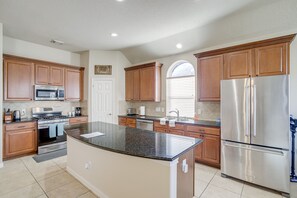 Kitchen | 2 Dining Tables | Back Patio | Single-Story Home