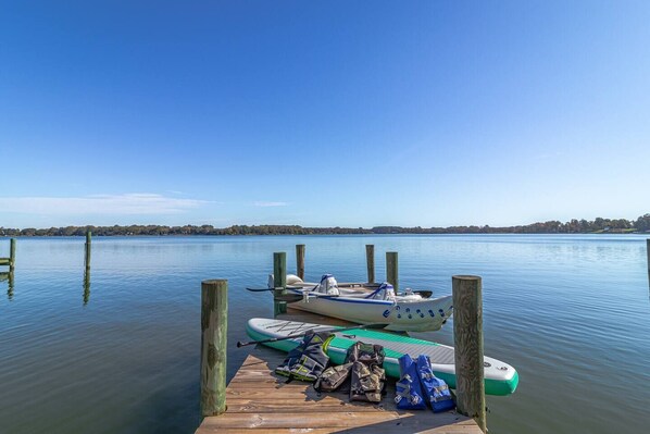 Jump on the water with 3 kayaks, a Paddleboard, Sunfish sailboat and a Paddle boat.