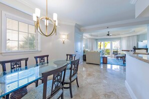 Separate dining area with a large table