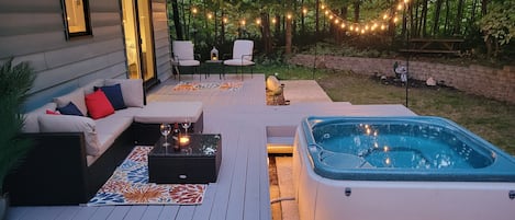 Relax on the couch or in the hot tub and talk about the day!