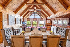 Large dining room table that seats 8 and 3 barstools at the granite peninsula!