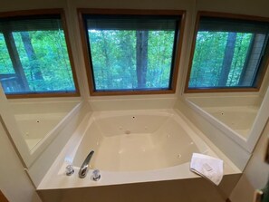 Relax in the tub and take in the outdoor scene.