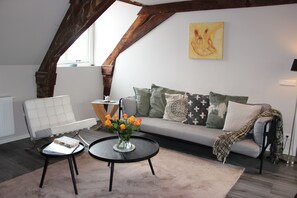 living room with large comfortable couch.