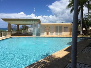 Condominium pool is very shallow. Not suitable for swimming.