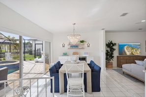 Bar area with beverage fridge & family fun games