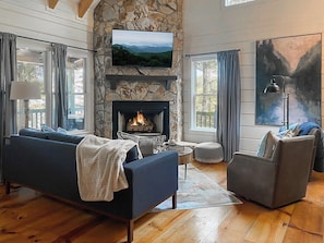 An evening by the fireplace with a movie and piping hot chocolate.