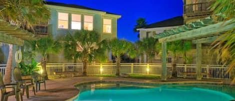 Pool view at night.