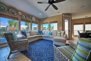 Well-lit and spacious living room.