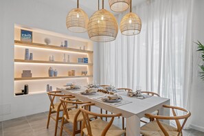Well-lit and elegant dining table for 8