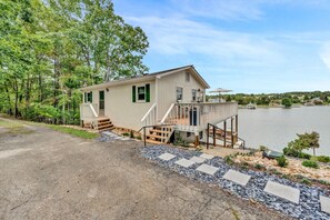 Welcoming entrance with clear lake views.